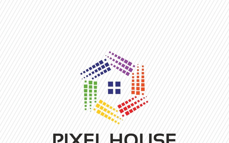 Download Шаблон логотипа "Pixel House Logo Template" / Pixel House Logo Template - Шаблон логотипа на тему графика architect architectural architecture build builder building construction detached house eco house elegant home decor finder staging houses housing colorful pixel