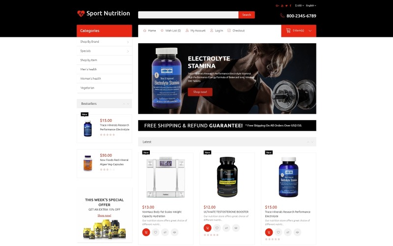 надежный шаблон opencart для спортивного питания