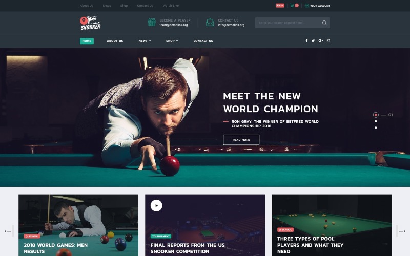 бильярдный многостраничный html5 шаблон сайта