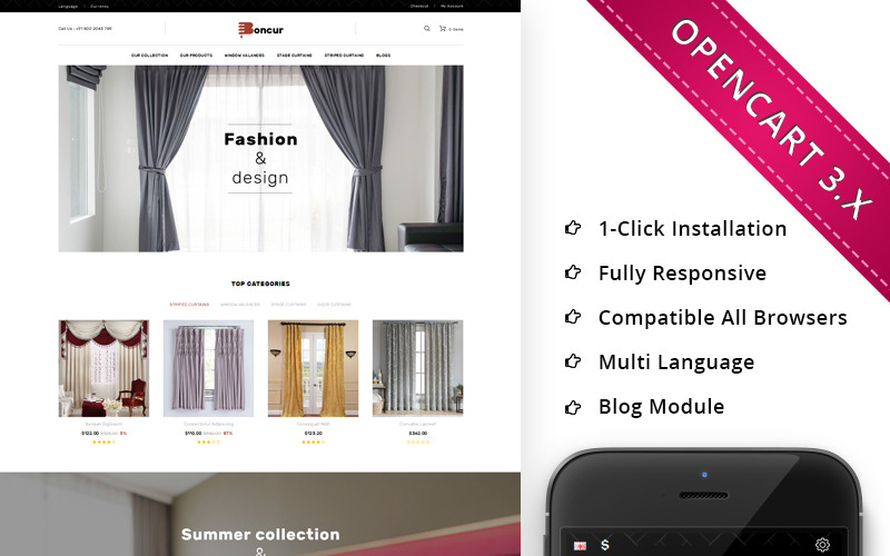 отзывчивый шаблон opencart для магазина штор