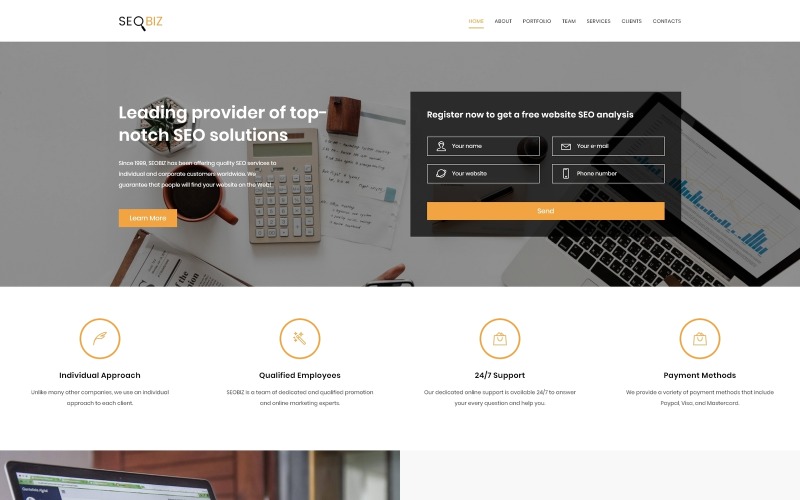 seo biz современный html шаблон целевой страницы
