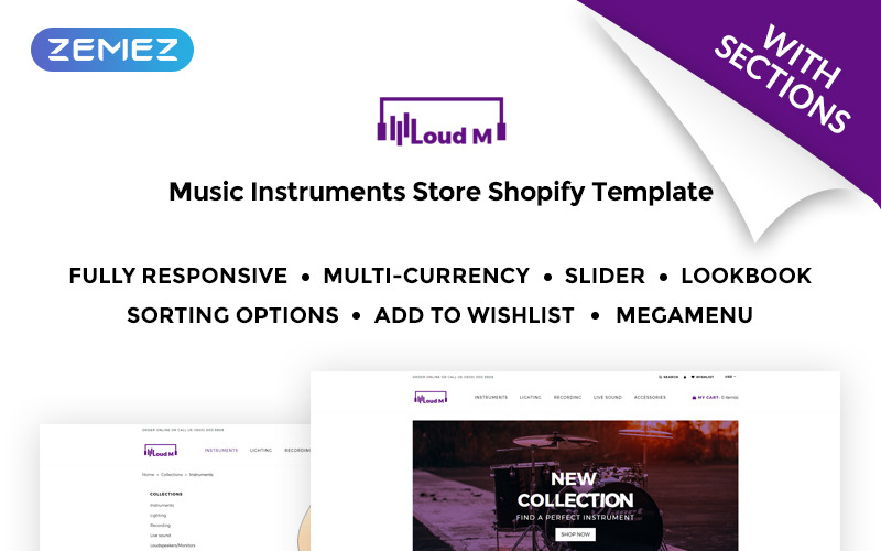 магазин музыкальных инструментов shopify тема