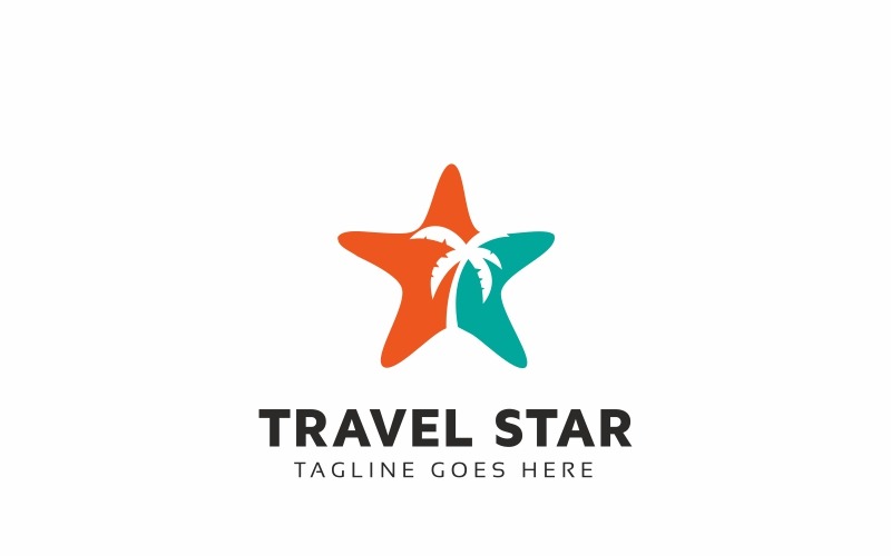 Download Шаблон логотипа "Travel Star Logo Template" / Travel Star Logo Template - Шаблон логотипа на тему графика beach coconut destination getaway happy holiday hotel illustrative island vacation log journey leisure logo logotype nice ocean palm resort sea