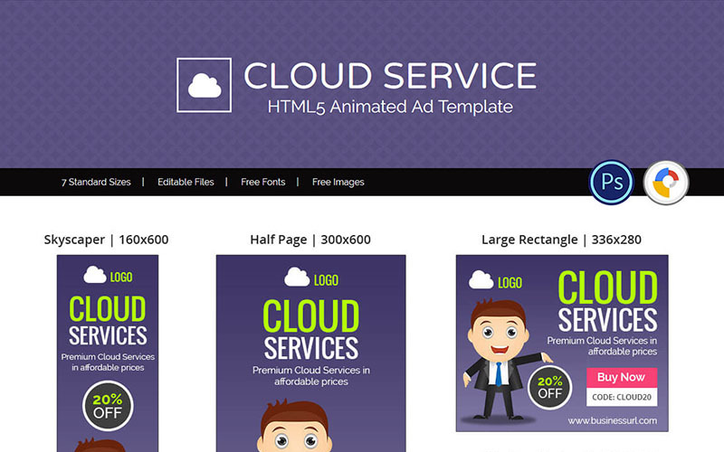 Download Animated Banner "Professional Services | Cloud Service / Hosting Banner Ad Animated Banner" / Professional Services | Cloud Service / Hosting Banner Ad Animated Banner - Animated Banner на тему графика business cloud hosting service professional template animate html html5 ad ecommerce google