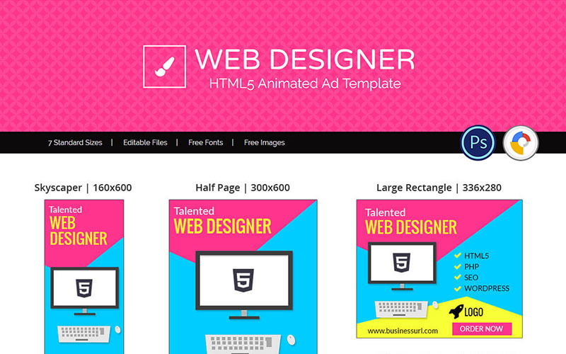 Download Animated Banner "Professional Services | Web Design Ad Animated Banner" / Professional Services | Web Design Ad Animated Banner - Animated Banner на тему графика web designer sudio company graphic banner html5 html template online google advertisement business order doubleclick promotion marketing ad