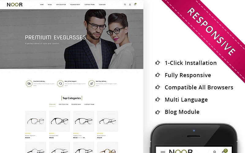 отзывчивый шаблон opencart оптического магазина