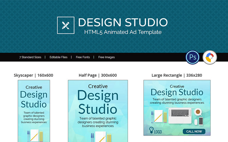 Download Animated Banner "Professional Services | Design Studio Ad Animated Banner" / Professional Services | Design Studio Ad Animated Banner - Animated Banner на тему графика design-studio web graphic creative agency company freelance template clean modern business ad banner html5 html animated promotion