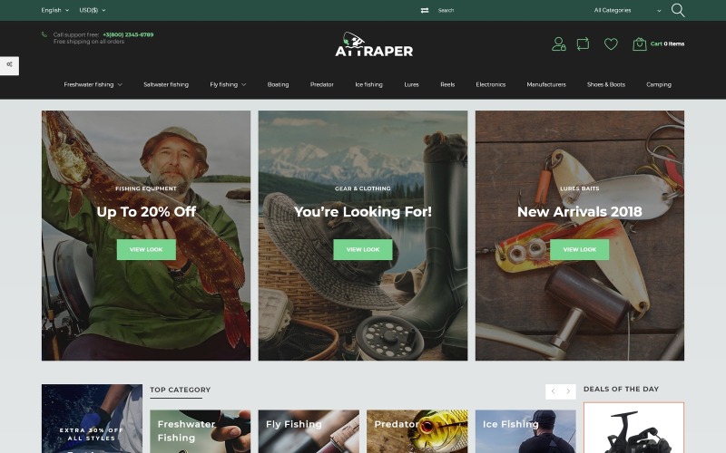 рыбалка электронная коммерция bootstrap шаблон prestashop тема