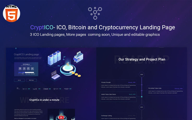 шаблон целевой страницы биткойн, ico и криптовалюта