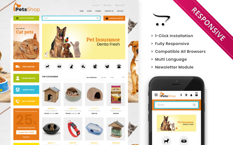 отзывчивый шаблон opencart для магазина домашних животных