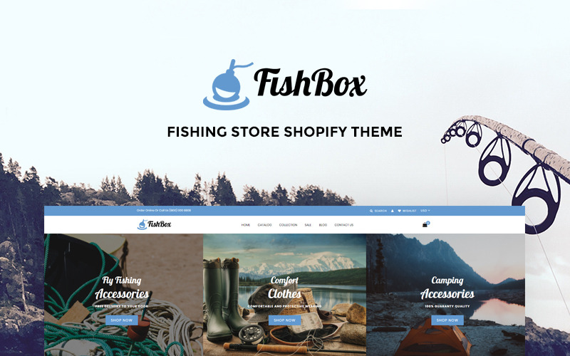 привлекательная тема рыболовного и охотничьего магазина shopify