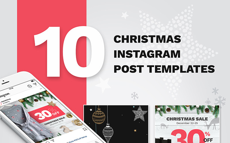Download Шаблон для соцсетей "10 Christmas Instagram Post Templates for Social Media" / 10 Christmas Instagram Post Templates for Social Media - Шаблон для соцсетей на тему графика social media logo avatar fashion ecommerce instagram insta psd graphics christmas new_year