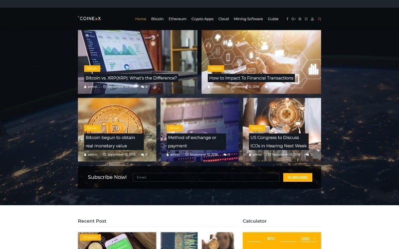 биткойн блог wordpress elementor тема