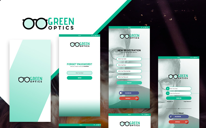 Download UI элементы "GreenOptics - Specs Store App PSD UI Elements" / GreenOptics - Specs Store App PSD UI Elements - UI элементы на тему графика psd photoshop template app theme eyeware store ecommerce
