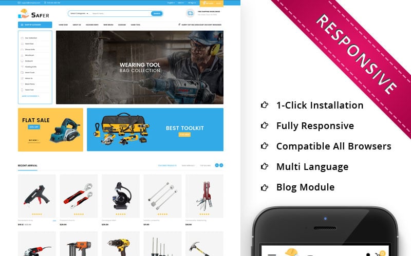 магазин инструментов отзывчивая тема prestashop