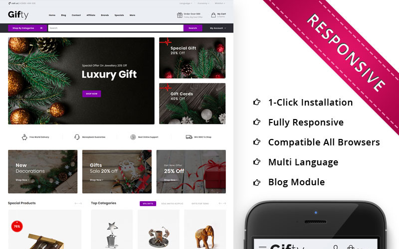 отзывчивый шаблон opencart для магазина подарков