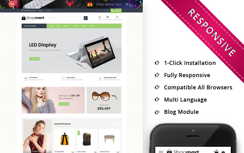 мега магазин отзывчивый шаблон opencart