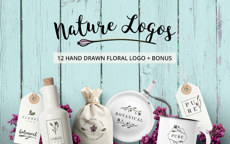 Download Шаблон логотипа "Nature & floral premade logos + BONUS Logo Template" / Nature & floral premade logos + BONUS Logo Template - Шаблон логотипа на тему графика logo logos brand branding flower flowers watercolor watercolour country floral ecological nature natural template leaf leaves farm circle