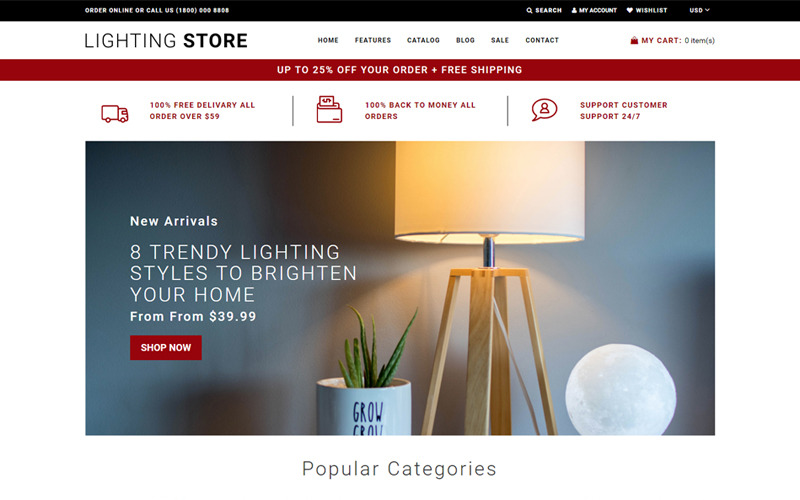 освещение отзывчивая практичная тема shopify