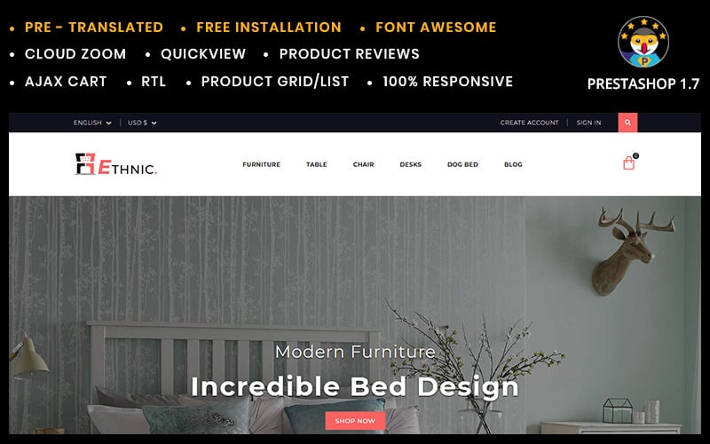 этнический дом и мебельный магазин prestashop тема