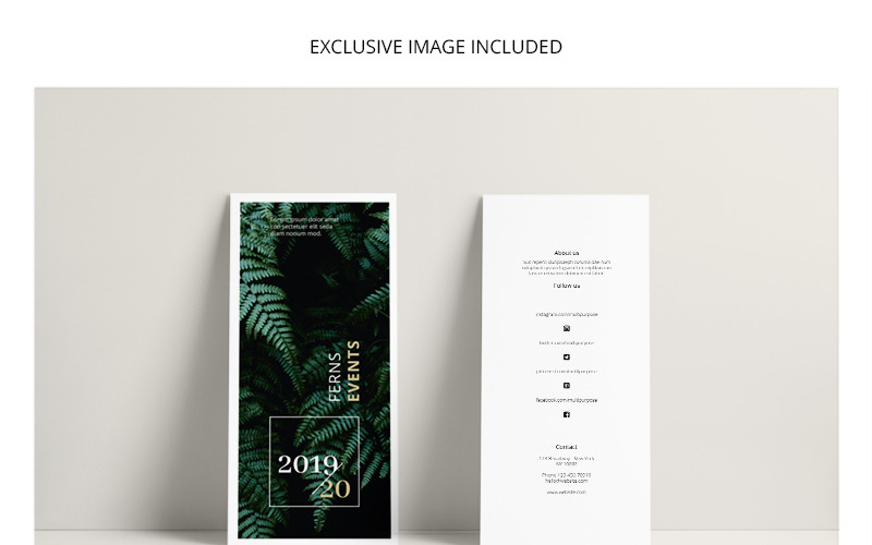 Download Фирменный стиль "Ferns Trifold Event Flyer - Corporate Identity Template" / Ferns Trifold Event Flyer - Corporate Identity Template - Фирменный стиль на тему графика trifold brochure flyer event date ferns dark natural nature launch advertising clean minimalist minimalism creative workshop seminar botanical print printable