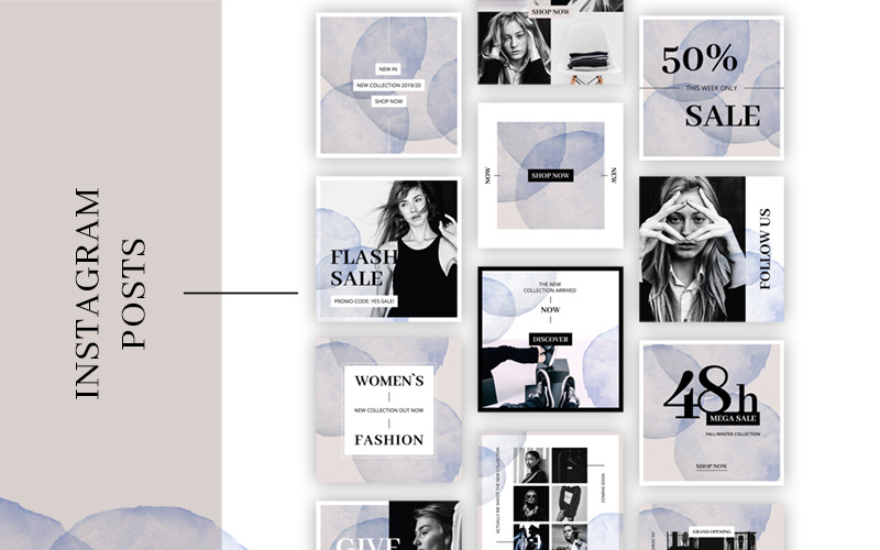 Download Шаблон для соцсетей "FASHION Instagram Posts Social Media Template" / FASHION Instagram Posts Social Media Template - Шаблон для соцсетей на тему графика social media template instagram post posts posting watercolor watercolour fashion lifestyle multipurpose minimalist minimalism clean simple creative promotion marketing sale