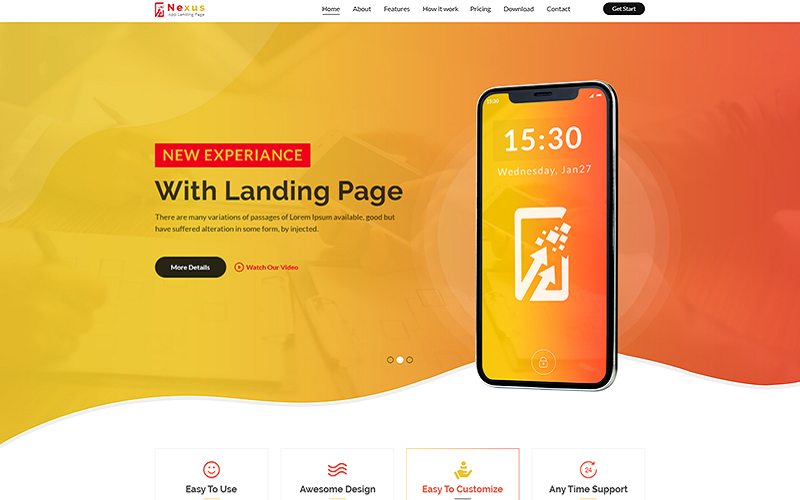 Download PSD шаблон "Nexus App Landing Page PSD Template" / Nexus App Landing Page PSD Template - PSD шаблон на тему графика new modern light marketing seo one page landing mobile app digital creative minimal attractive gradient