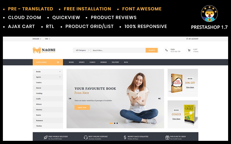 книжный магазин prestashop тема