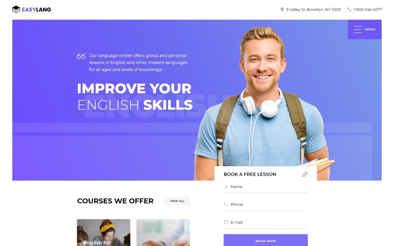 языковая школа one page классический html шаблон целевой страницы