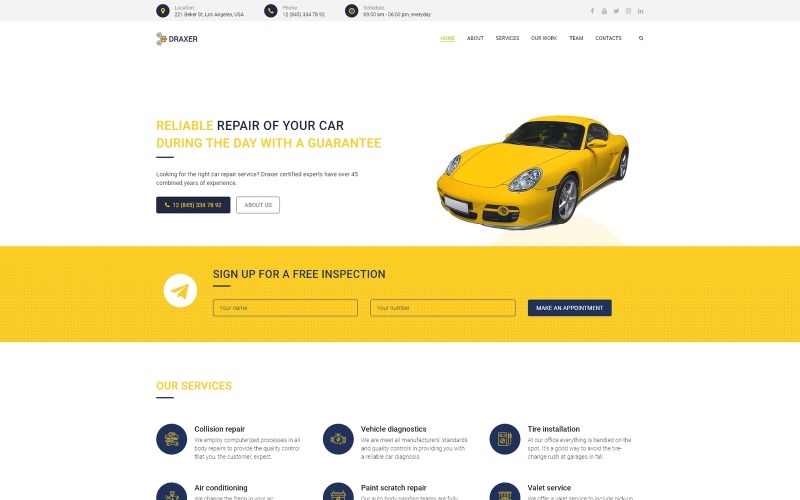 ремонт автомобилей многоцелевая минимальная тема wordpress elementor
