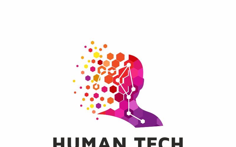 Download Шаблон логотипа "Human Tech Logo Template" / Human Tech Logo Template - Шаблон логотипа на тему графика 3d ai artificial intelligence blue colorful communication computer corporate developer digital face green head high tech human innovation internet it