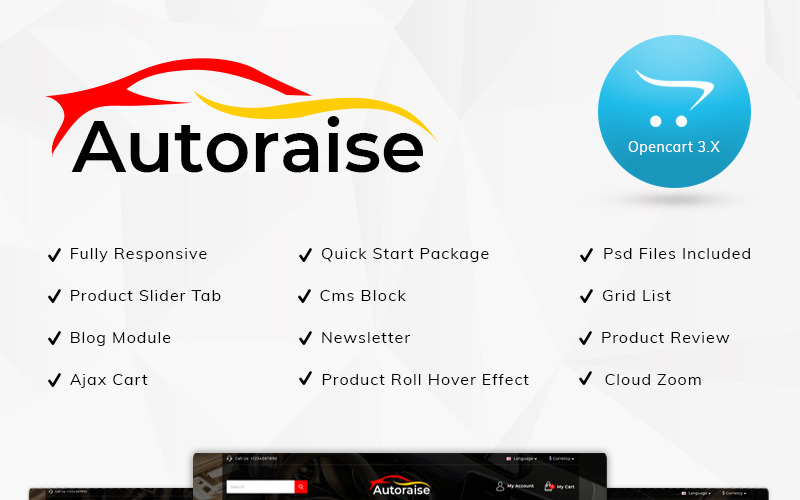 autoraise auto store opencart шаблон