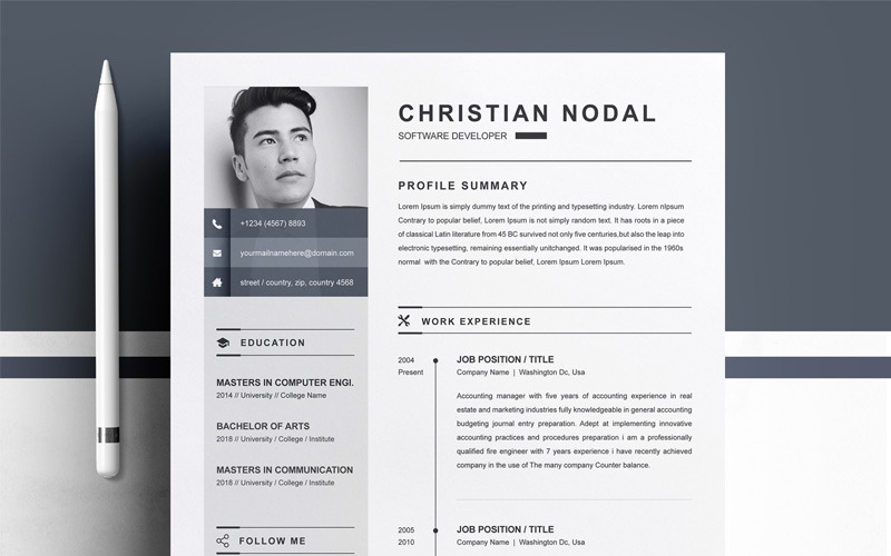 Download Резюме "Christian Resume Template" / Christian Resume Template - Резюме на тему графика 1 page resume 2 clean cv cover letter design template illustrator eps mac pages microsoft word modern photoshop psd professional