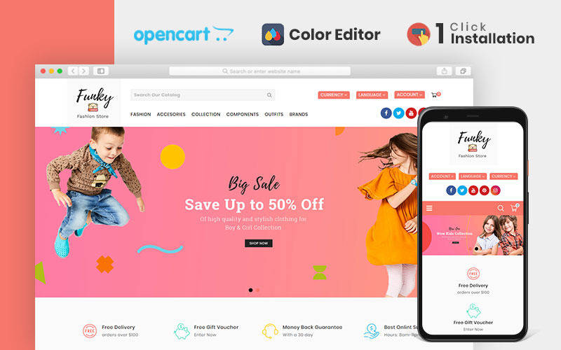фанки модный магазин opencart шаблон