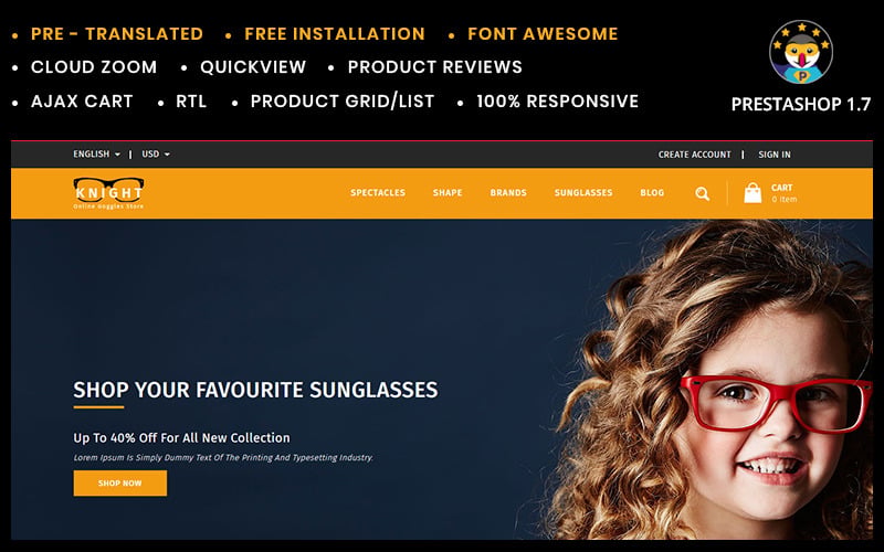 рыцарь интернет-магазин очков prestashop theme