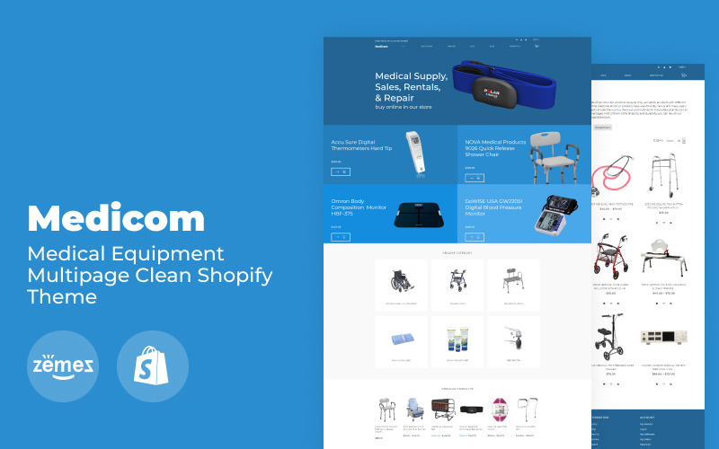 медицинское оборудование многостраничная чистая тема shopify