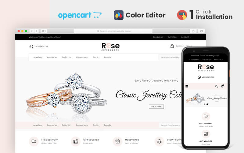 роза ювелирный магазин шаблон opencart