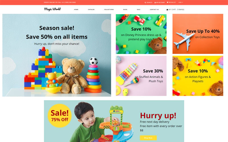 магазин игрушек clean shopify тема