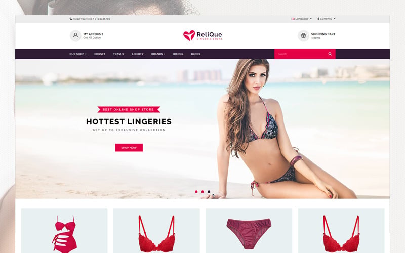 relique lingerie store opencart шаблон