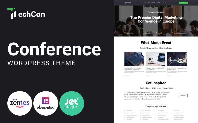 конференция одностраничная анимированная тема wordpress elementor
