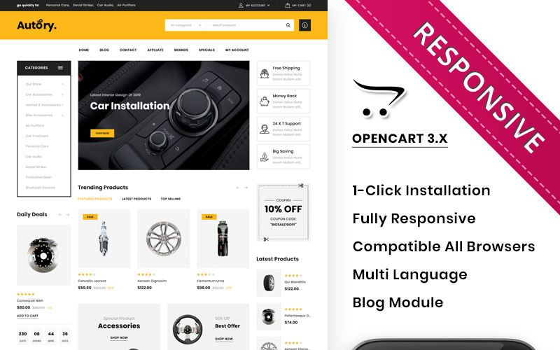 мега автомобильный магазин отзывчивый шаблон opencart