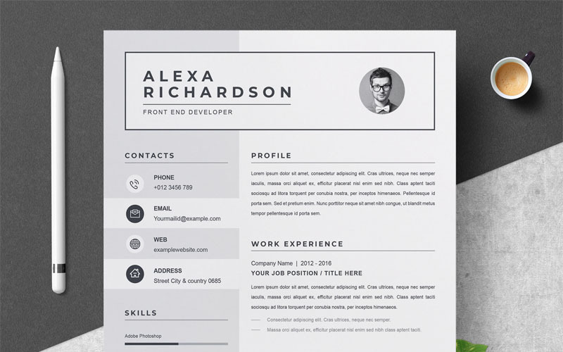Download Резюме "Alexa Resume Resume Template" / Alexa Resume Resume Template - Резюме на тему графика 1 page resume 2 clean cv cover letter design template illustrator eps mac pages microsoft word modern photoshop psd professional