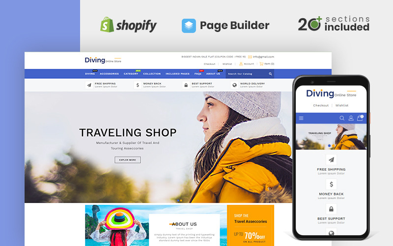 дайвинг путешествия аксессуары магазин shopify тема