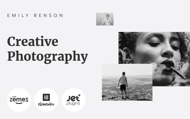 фотография одна страница черно-белая тема wordpress elementor theme