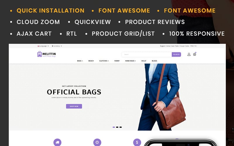 шаблон магазина сумок opencart