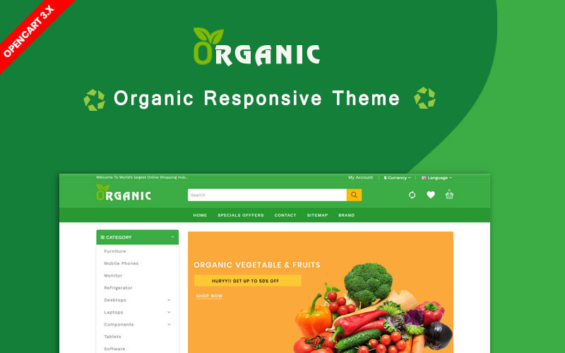 шаблон opencart organic fruit &amp; farm natural theme