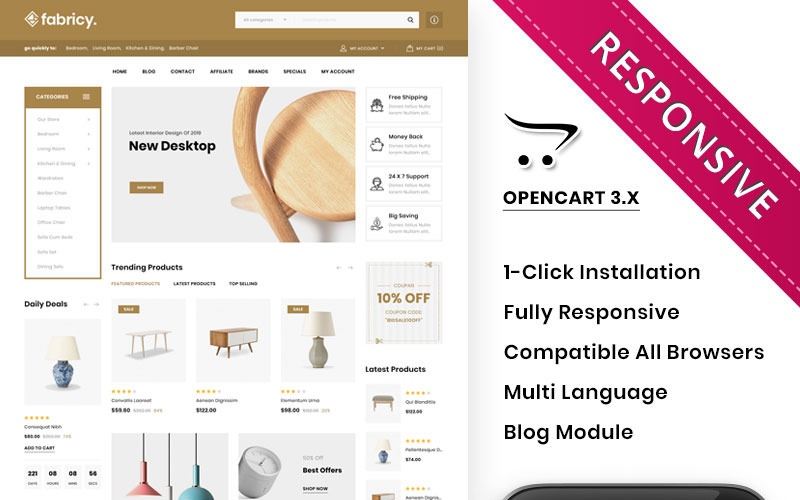 шаблон мега мебельного магазина opencart