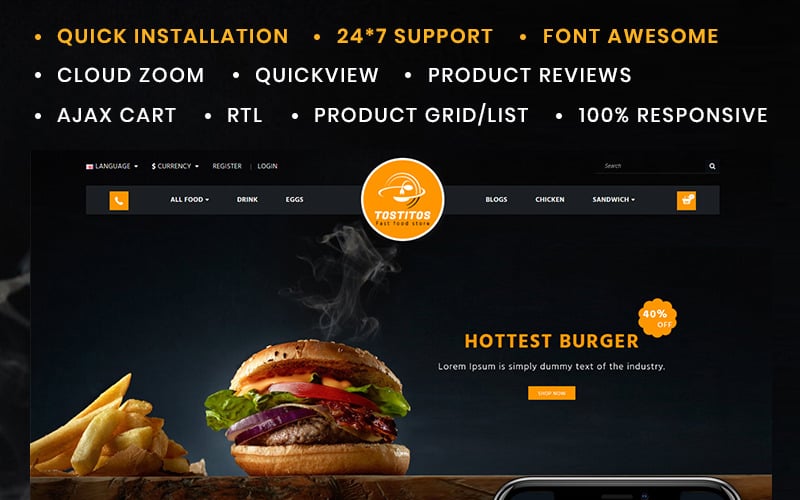 tostitos food store opencart шаблон