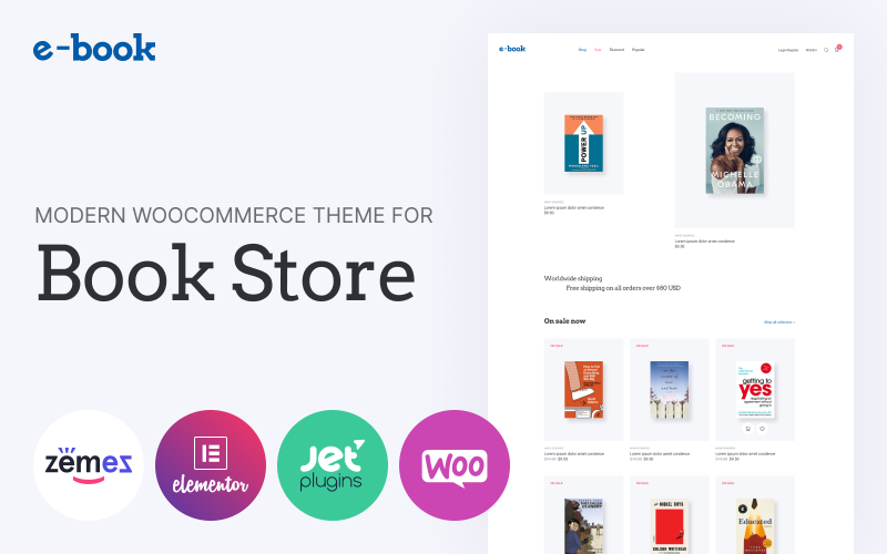 тема веб-сайта книги с виджетами для темы elementor woocommerce