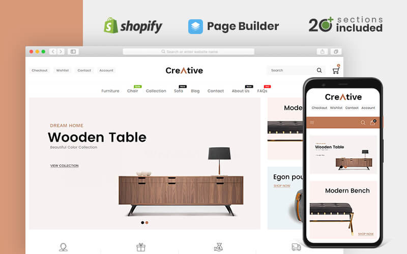 креативный магазин дерева и мебели shopify theme
